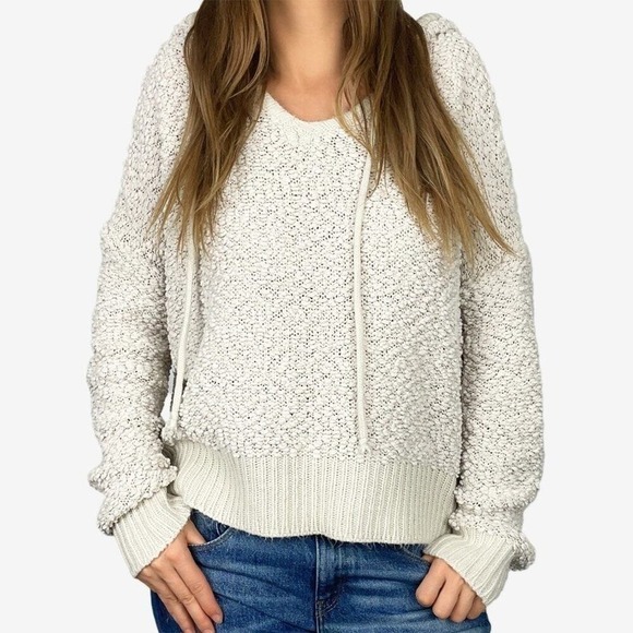 Young Fabulous & Broke Sweaters - Young Fabulous & Broke Popcorn Knit Hoodie Sweater Size S Cream Clean Girl Comfy
